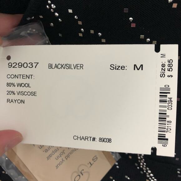 St John Santana Knit Sequin Sleeveless Blouse Black Silver NWT M $585 - Picture 13 of 15